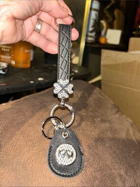 Black Leather Infiniti Crystal Keychain Wristlet